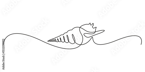 Continuous one line drawing of sea shell, Set of sea shells. Sea shells, mollusks, scallop, pearls. Tropical underwater shells continuous one line art, Pearl in a seashell. Vector illustration