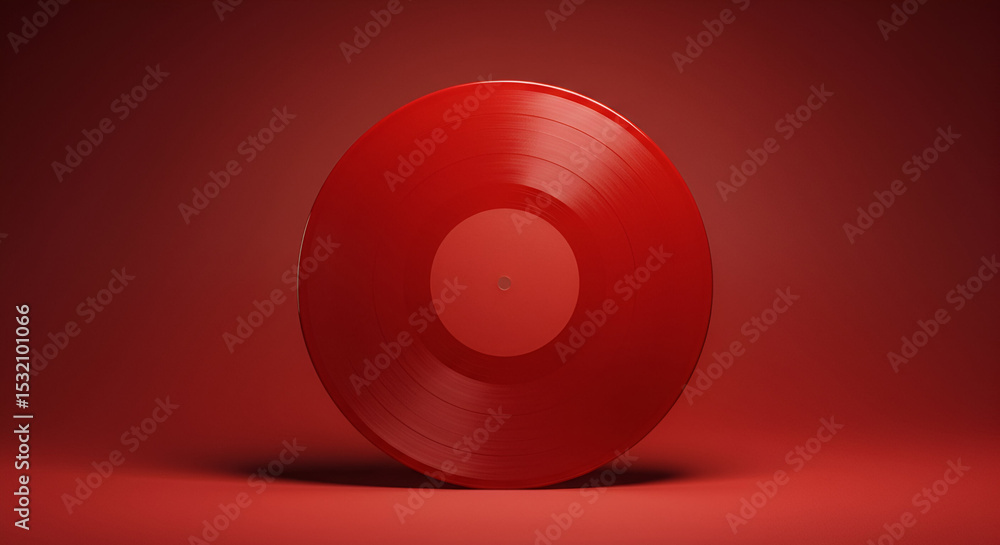 Red vinyl record resting on a red background. Studio shot of a glossy red vinyl record, showcasing its texture and design elements. Red vinyl record resting on a red background. Studio shot of a glossy red vinyl record, showcasing its texture and design elements.