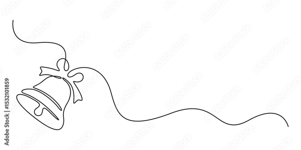 Obraz premium Jingle bell one continuous line drawing, single line art Christmas bell, minimalist sketch line vector illustration, Christmas winter new year concept, Bell icon single line vector drawing. One line C