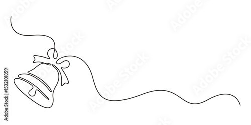 Jingle bell one continuous line drawing, single line art Christmas bell, minimalist sketch line vector illustration, Christmas winter new year concept, Bell icon single line vector drawing. One line C