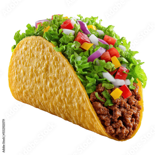 Delicious ground beef taco isolated on a transparent background