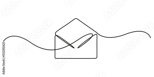 Continuous one line drawing of a paper envelope. Concept of e-mail messages, sending an information bill. Doodle vector illustration, Paper mail simple linear style vector illustration