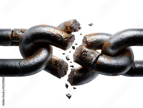 A broken chain link, symbolic freedom concept, isolated on transparent background