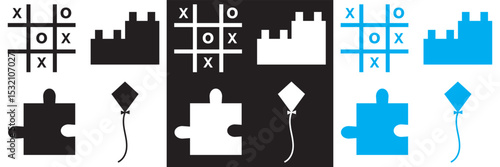 Toys Icon . Kite, blocks, game, playtime icons. Vector for websites, mobile interfaces, presentations, banner, visual branding etc. Vector illustration. EPS 10