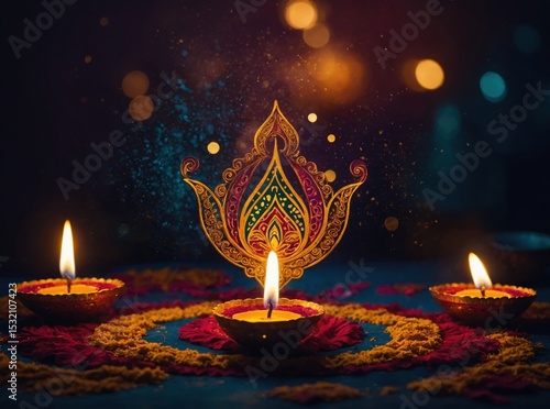 Lit Oil Lamps and Festive Decoration for a Celebration