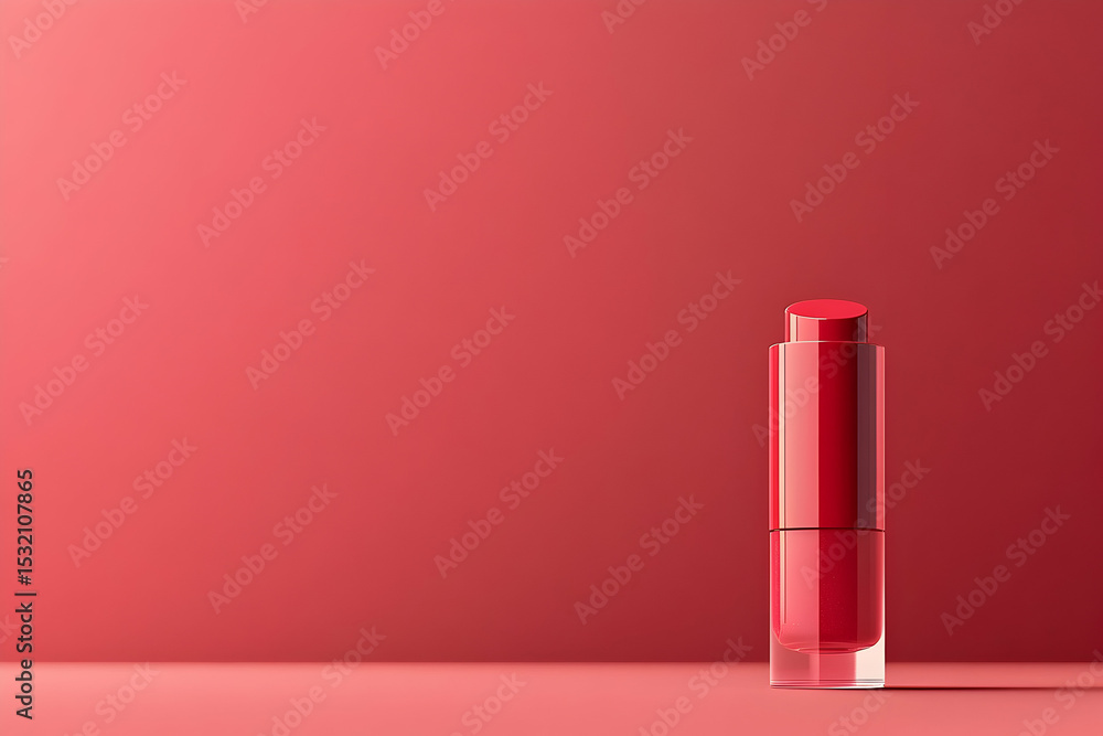 Red cosmetic product bottle against a red background. Red cosmetic product bottle against a red background.