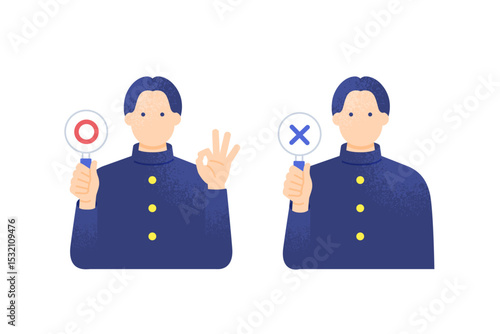 学ランを着た男の子ベクター素材 OK・NG・正解・不正解を示すシンプルなイラスト