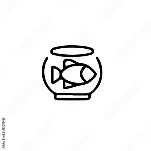 A simple line drawing of a fish in a fishbowl in a minimalist style on a white background design icon