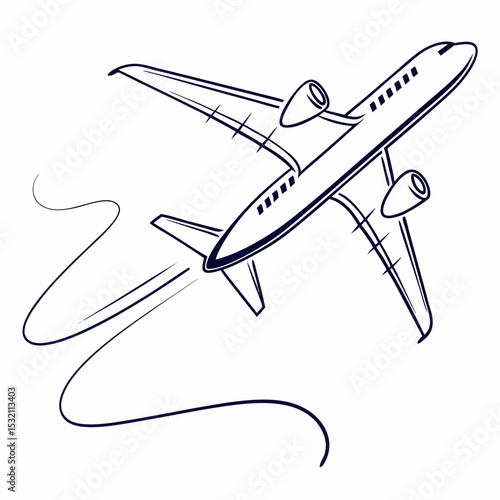 A sleek jet plane soars across a clear sky, isolated on white background