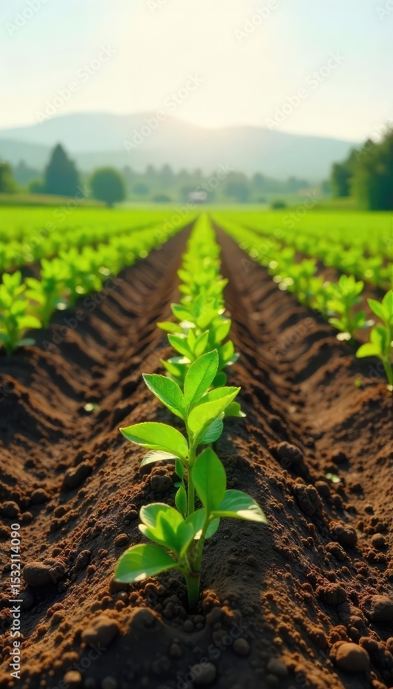 Rows of neatly planted saplings stretch across a vast expanse of fertile land, bathed in sunlight A testament to sustainable agriculture and future growth , nature, forestry Rows of neatly planted saplings stretch across a vast expanse of fertile land, bathed in sunlight A testament to sustainable agriculture and future growth , nature, forestry