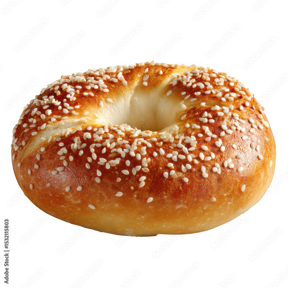 Freshly baked sesame seed bagel isolated on white Freshly baked sesame seed bagel isolated on white