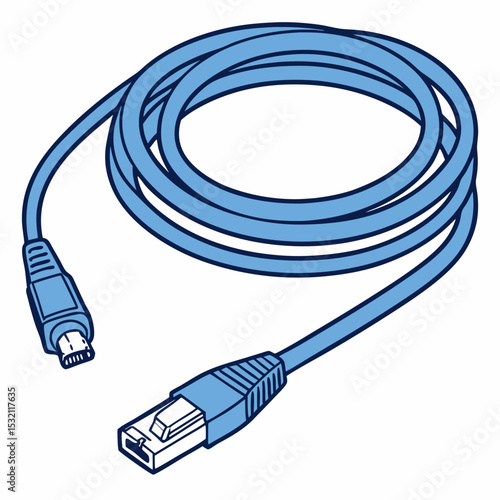 LAN Cable Vector – Generative AI & Linocut Silhouette Design for Network Technology