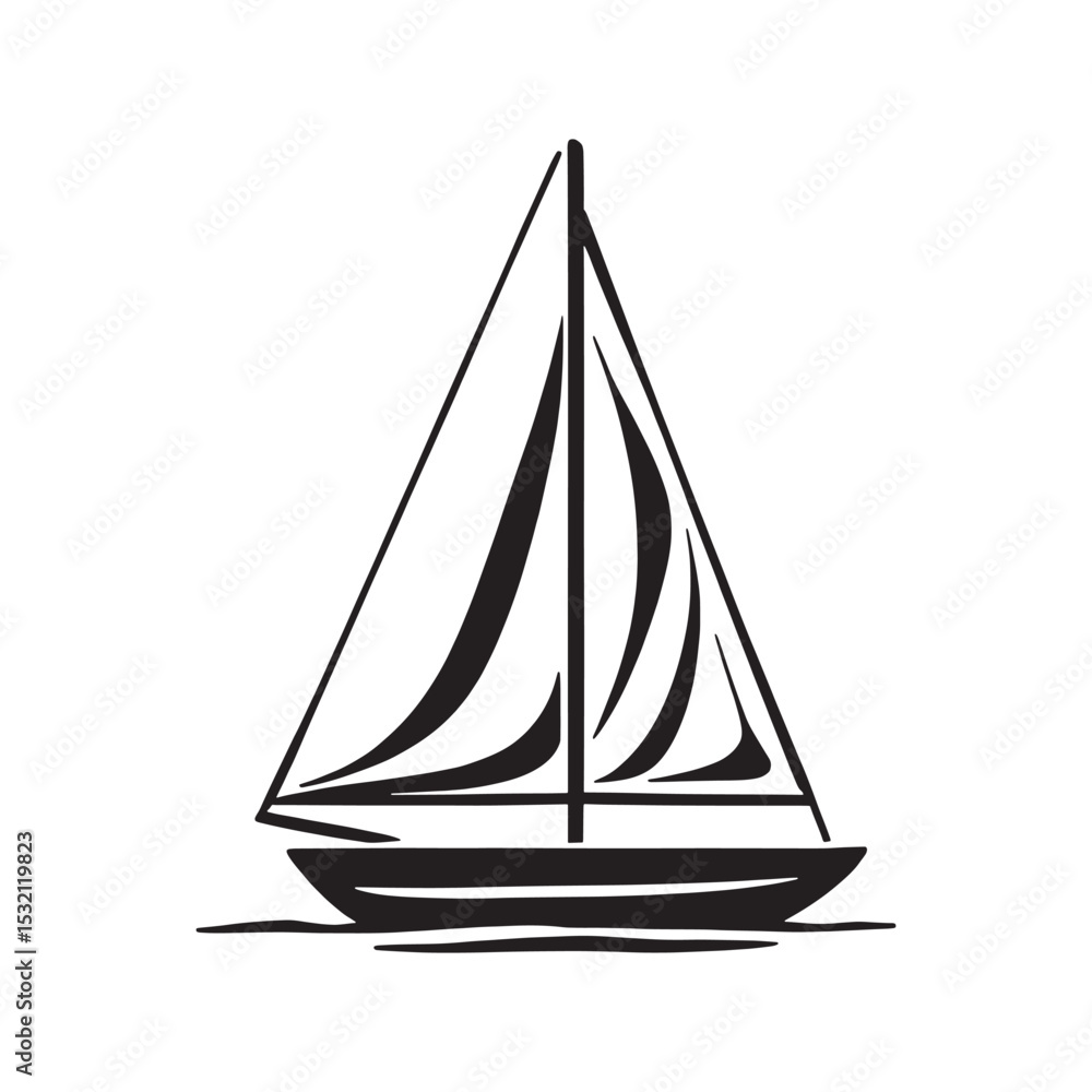 Minimalist line art of marina with sailboats and water Minimalist line art of marina with sailboats and water