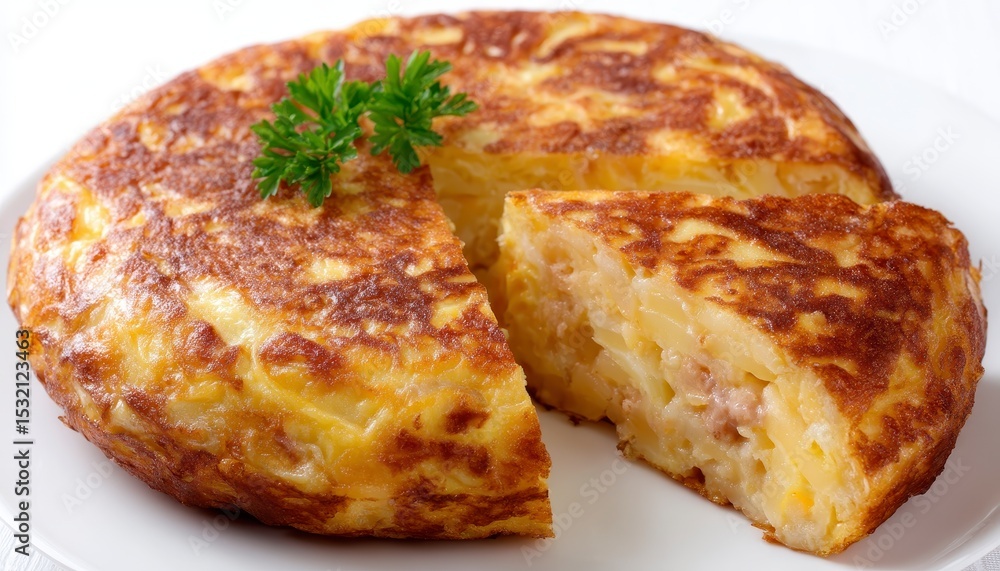 3D Render of Sliced Golden Frittata on White Plate 3D Render of Sliced Golden Frittata on White Plate