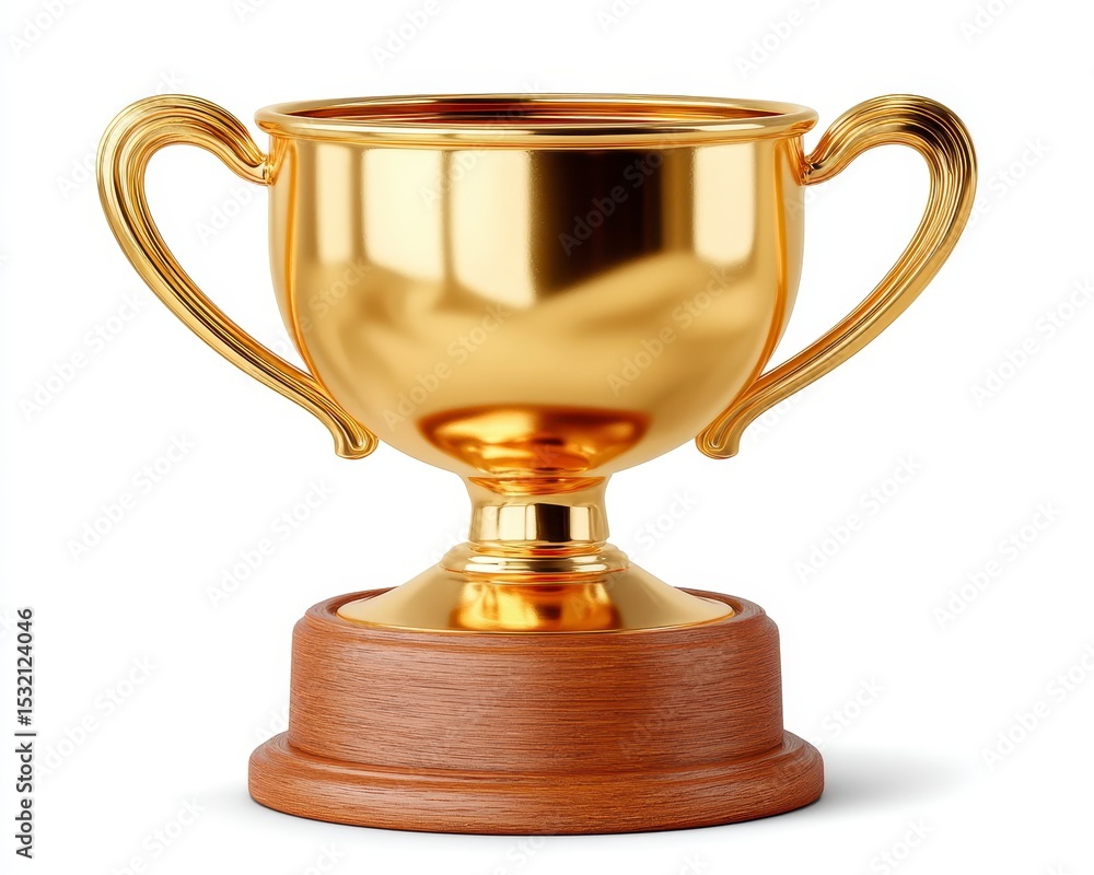 Golden Trophy Cup on Wooden Base 3D Render Golden Trophy Cup on Wooden Base 3D Render