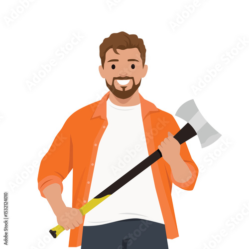 Lumberjack with an Axe and a Smile. Flat vector illustration isolated on white background