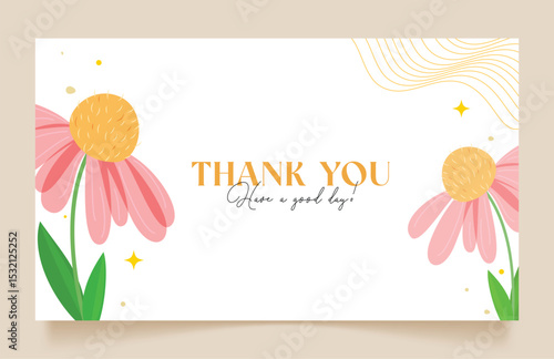 Thank you appreciation card clipart template. Thank you greeting text clip art with water color drawing flowers decoration for thanksgiving message background vector illustration.  
