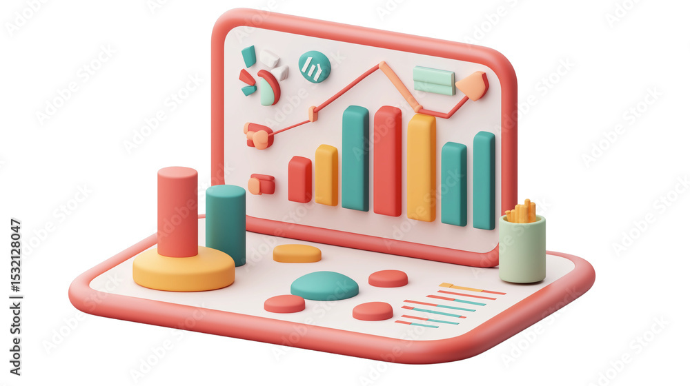 3D presentation board icon with charts and upward graph, productivity theme, transparent PNG 3D presentation board icon with charts and upward graph, productivity theme, transparent PNG