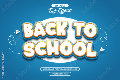 Back to school editable text effect with cartoon text style and blue background