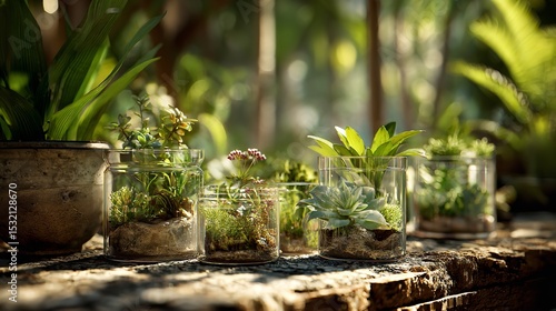 Tranquil Indoor Plants Terrariums Glass Jars Green Succulents zen home calm life decor flora fresh  