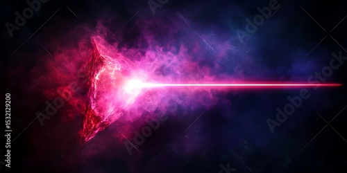 Space abstract background, burning comet, flash, laser through the stone, bright colors. Abstract background with comet explosion. smoke, burning stone, laser beam, red neon.

