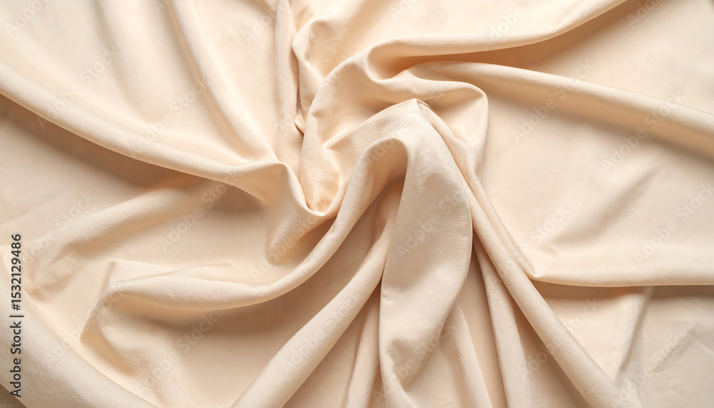 Obraz premium Soft, crumpled fabric in a light beige color, showcasing gentle folds and a smooth texture