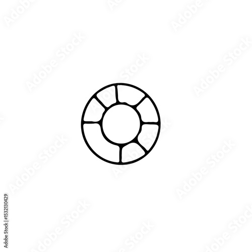 A simple black and white drawing of a circular shape with internal divisions on a white background view