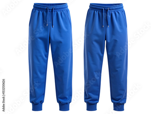 Floating Blue Joggers with Soft Shadows, Athletic Wear Mockup, Transparent Background. 