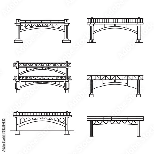 Modern Pedestrian Overpass Bridge Outline Vector