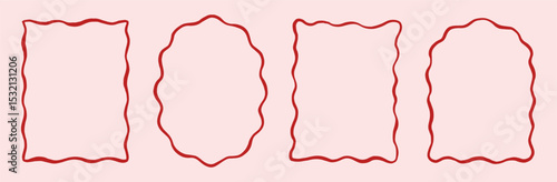 Wavy edge shapes frame box vector illustration isolated on white. Squiggle curve doodle rectangle and oval sketch.
