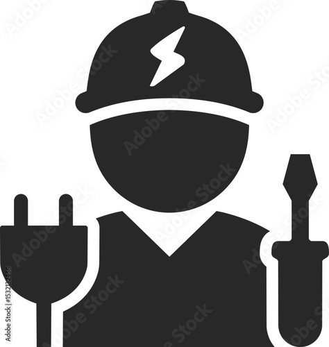 Electrician solid icon used in electrical work, power maintenance, and utility service designs.