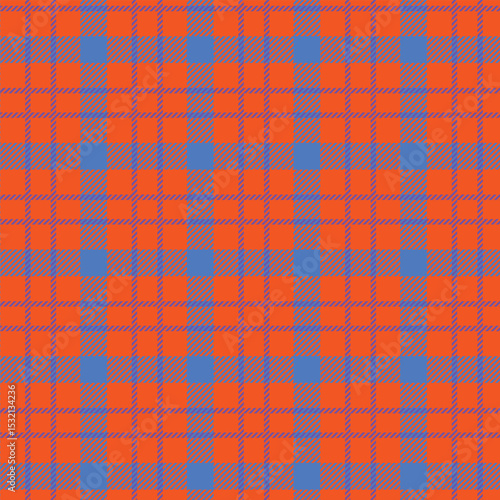 Seamless vibrant orange and blue tartan plaid pattern design for fabric, wallpaper, and backgrounds