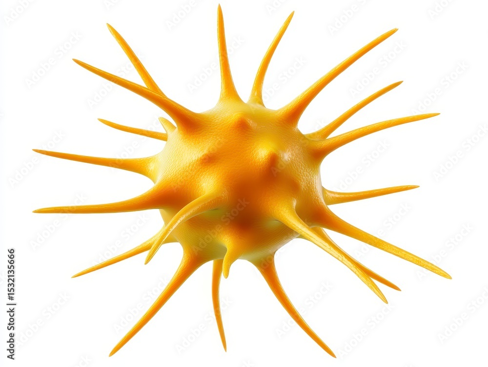 3D Render of a Yellow Spiky Cell on White Background 3D Render of a Yellow Spiky Cell on White Background