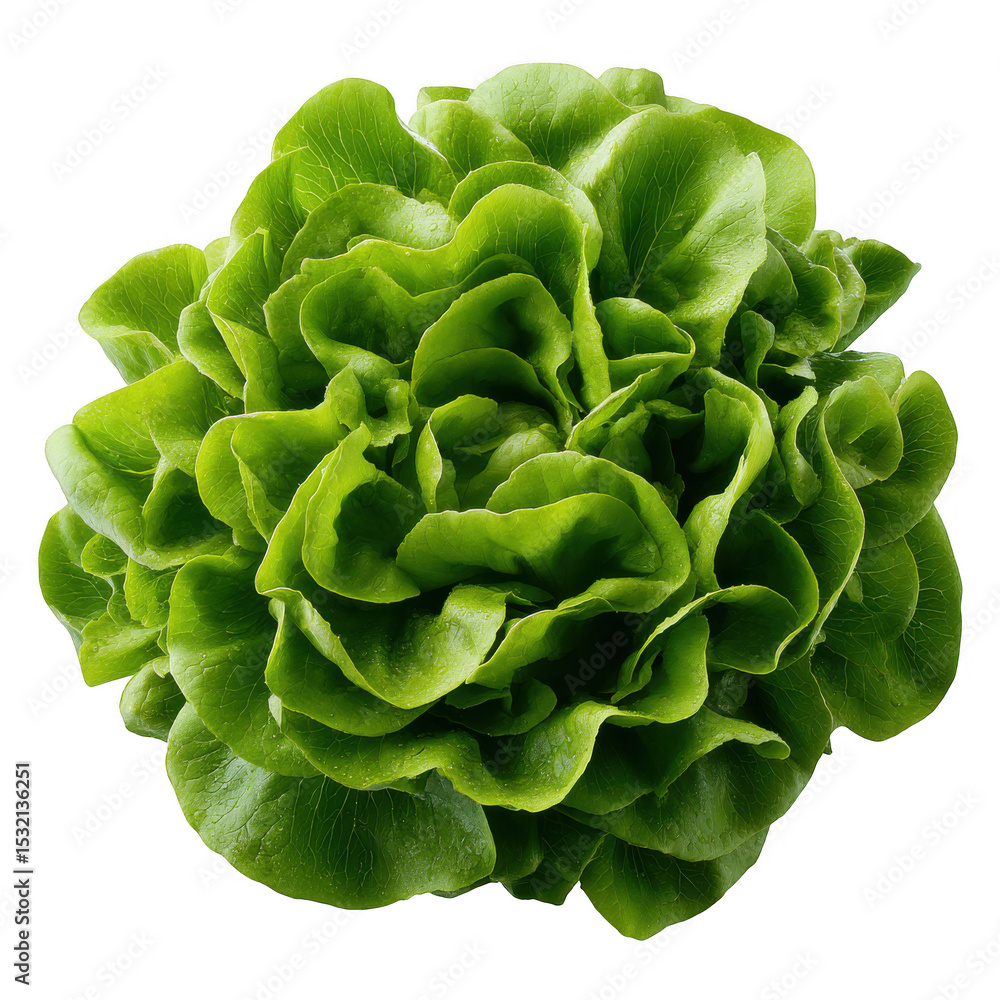 Fototapeta premium Fresh green butter lettuce head isolated on transparent background for healthy eating