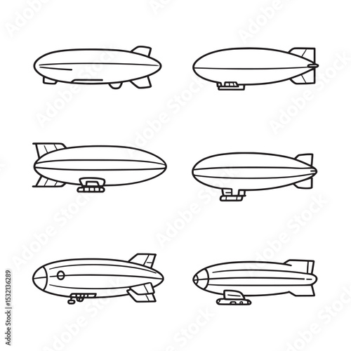 Retro airship flying line art design