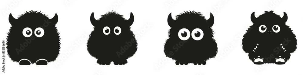 Fototapeta premium Cute Monster Silhouettes Icon Set. Children Content and Halloween Decoration Collection. Isolated Vector Illustration
