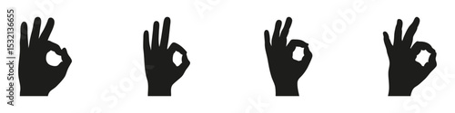 Hand Gesture OK Sign Icon Set. Communication And Approval Symbol Collection. Isolated Vector Illustration