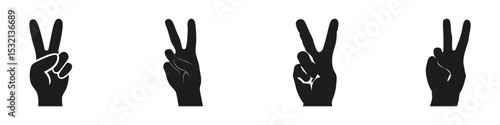 Hand Gesture Icons Showing Peace Sign Set. Communication And Expression Symbol Collection. Isolated Vector Illustration