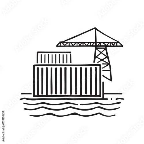 Seaport Shipping Yard Cargo Containers Crane Artwork