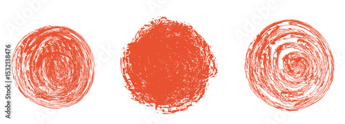 Japan round sun with crayon grunge brush texture effect. Rough ink paint in red color