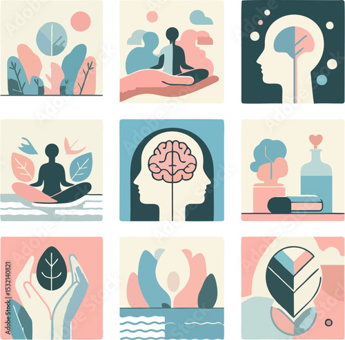 Mental Health Symbols for Wellness and Self-Care