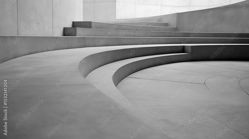 Obraz premium Minimalist concrete steps with smooth curves and architectural shadows in natural light. 