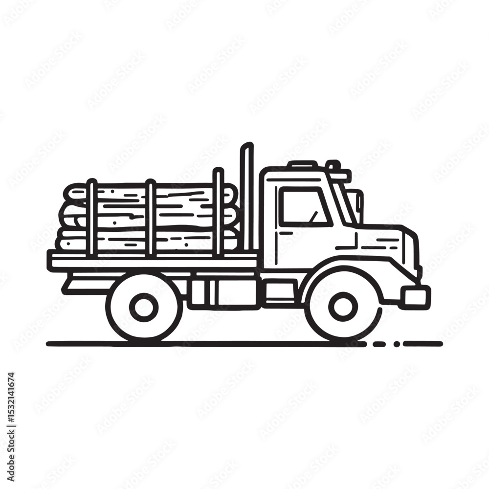 Naklejka premium Simple Logging Truck Line Art Vector