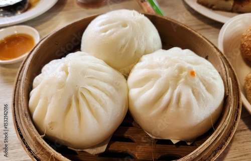 Wallpaper Mural Soft and Steamed Buns in Traditional Bamboo Steamer Basket Torontodigital.ca