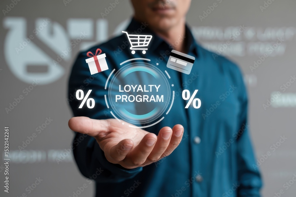 Fototapeta premium Person displaying a loyalty program interface.