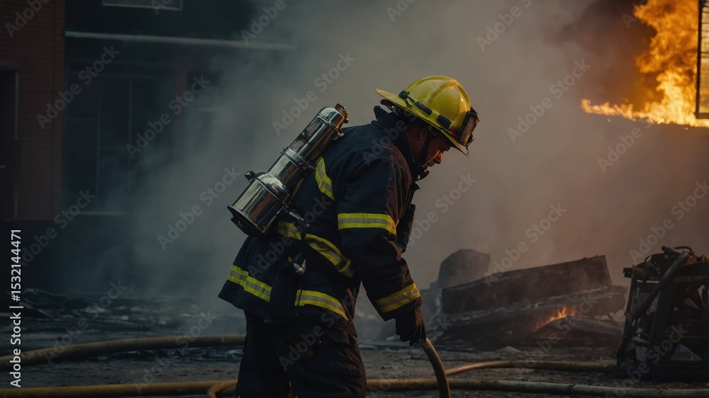 Fototapeta premium Brave fireman confronts fierce inferno, ensuring the safety of everyone involved
