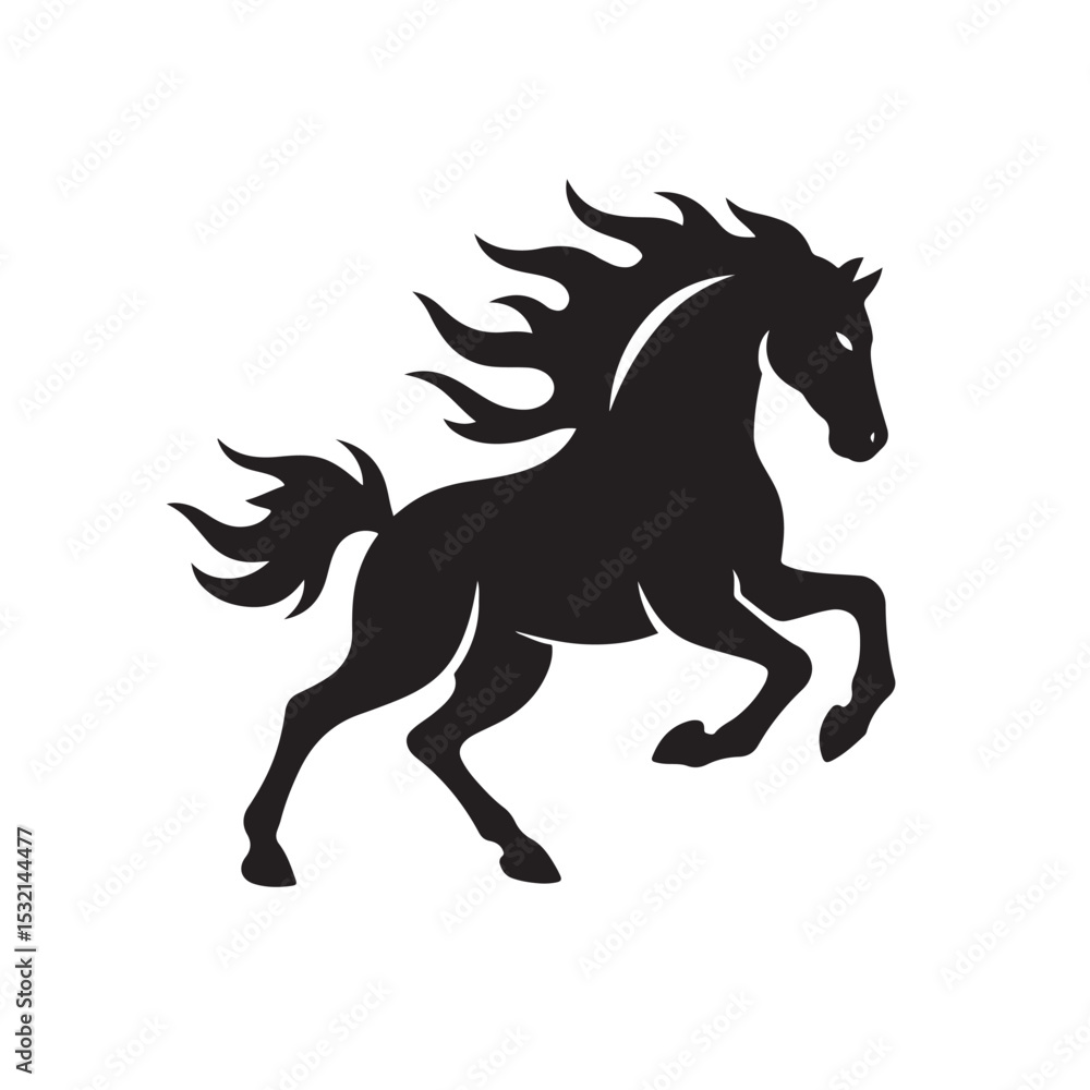 Wild Horse Silhouette with Flowing Mane in Galloping Pose Wild Horse Silhouette with Flowing Mane in Galloping Pose