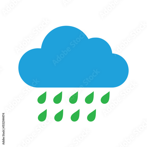  Rain Cloud with Green Droplets Vector Icon Weather and Environmental Symbol