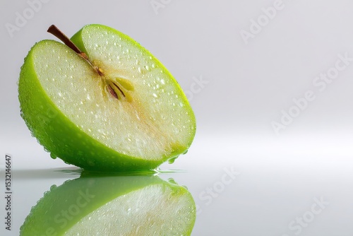 Wallpaper Mural Close-up of a fresh green apple slice with droplets reflecting on a smooth surface Torontodigital.ca