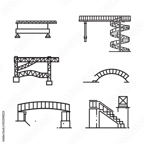 Urban pedestrian overpass minimal line sketch